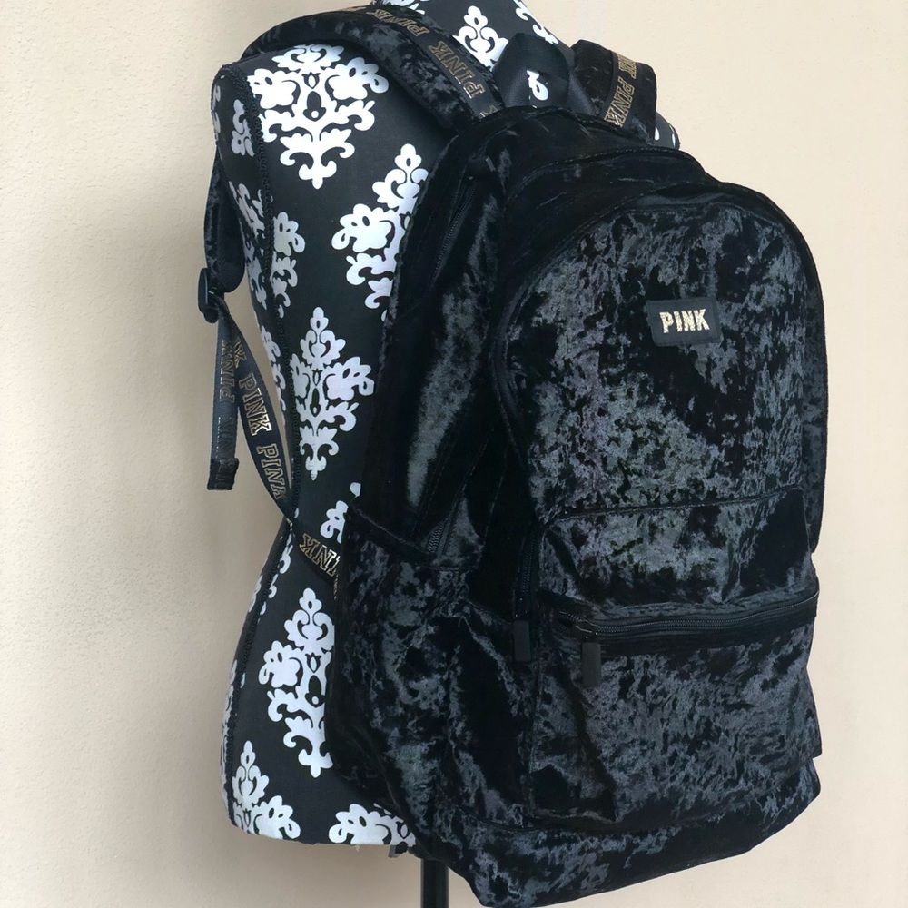 VS PINK BLACK VELVET BACKPACK